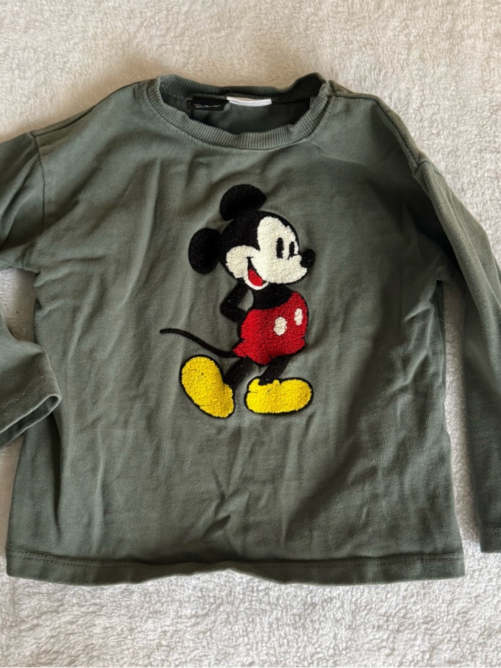 ZARA Kids Green Mickey Mouse Pullover Sweatshirt - Olive Green